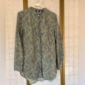 Paisley Print Cotton Button Up with Side Pockets, Size M